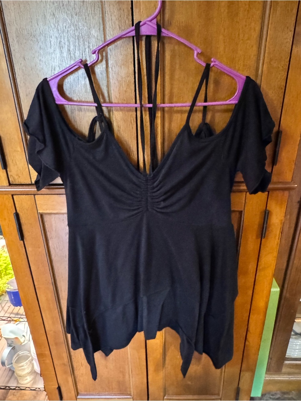 Small Black Women's Cold-Shoulder Tie-Back Top